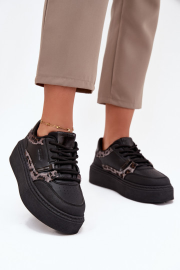 Sneakers da donna con piattaforma Big Star SS274358 con motivo in pelliccia di leopardo nere 2