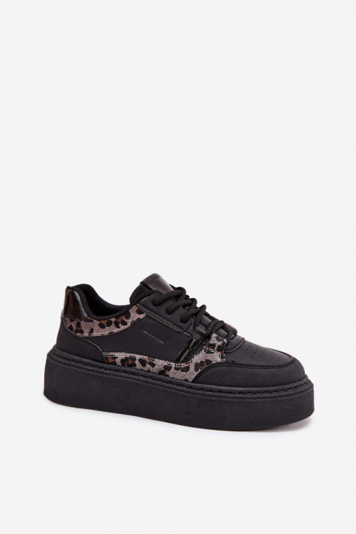 Femminile Scarpe modello sneakers con una piattaforma Big Star SS274358 con motivi di pelliccia di leopardo colore nero