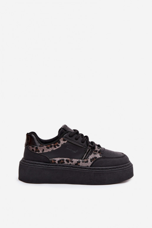 Femminile Scarpe modello sneakers con una piattaforma Big Star SS274358 con motivi di pelliccia di leopardo colore nero