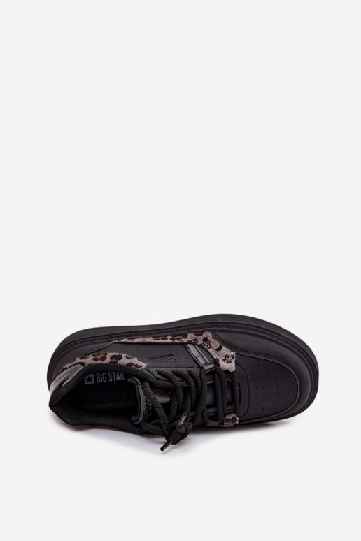 Femminile Scarpe modello sneakers con una piattaforma Big Star SS274358 con motivi di pelliccia di leopardo colore nero