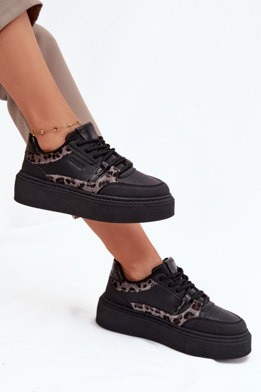 Femminile Scarpe modello sneakers con una piattaforma Big Star SS274358 con motivi di pelliccia di leopardo colore nero