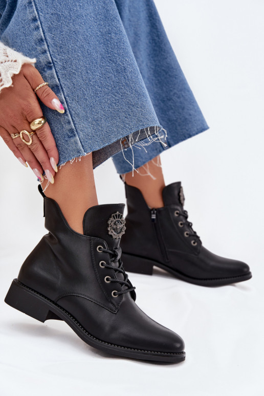 scarpe con tacco basso da donna con tacchi larghi Con decorazioni Detalem riscaldamento colore nero Cylira