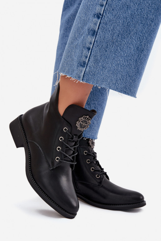 scarpe con tacco basso da donna con tacchi larghi Con decorazioni Detalem riscaldamento colore nero Cylira