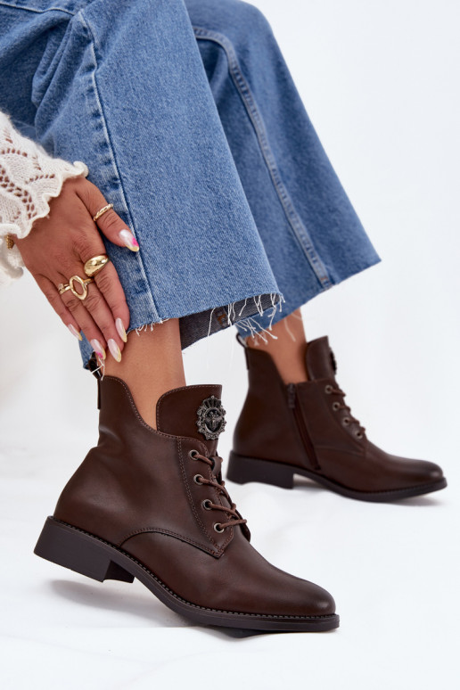 scarpe con tacco basso da donna con tacchi larghi Con decorazioni Detalem riscaldamento colore marrone Cylira