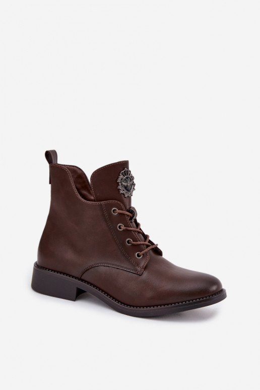 scarpe con tacco basso da donna con tacchi larghi Con decorazioni Detalem riscaldamento colore marrone Cylira