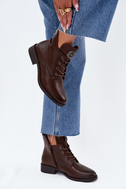 scarpe con tacco basso da donna con tacchi larghi Con decorazioni Detalem riscaldamento colore marrone Cylira