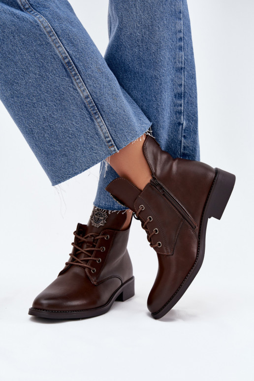 scarpe con tacco basso da donna con tacchi larghi Con decorazioni Detalem riscaldamento colore marrone Cylira