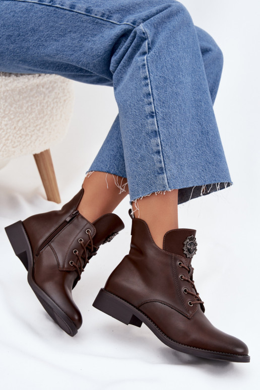 scarpe con tacco basso da donna con tacchi larghi Con decorazioni Detalem riscaldamento colore marrone Cylira