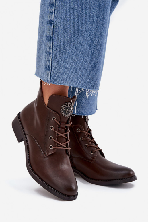 scarpe con tacco basso da donna con tacchi larghi Con decorazioni Detalem riscaldamento colore marrone Cylira