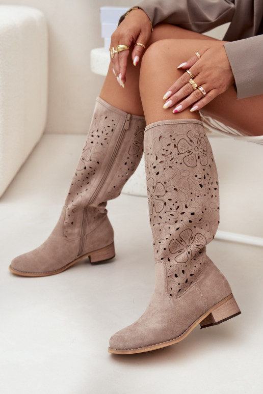 con elementi traforati stivali da donna Con tacco basso in ecopelle scamosciataoAe Fissato Al Castello beige Orchides