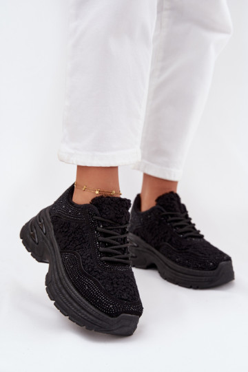Sneakers da donna con occhielli scintillanti e pelliccia di agnello nere Zarika 2