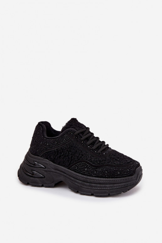 Scarpe modello sneakers Femminile con gli occhi scintillanti e una pelliccia Typu Baranek colore nero Zarika