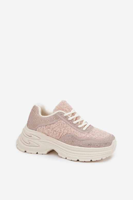 Scarpe modello sneakers Femminile con gli occhi scintillanti e una pelliccia Typu Baranek colore avorio Zarika
