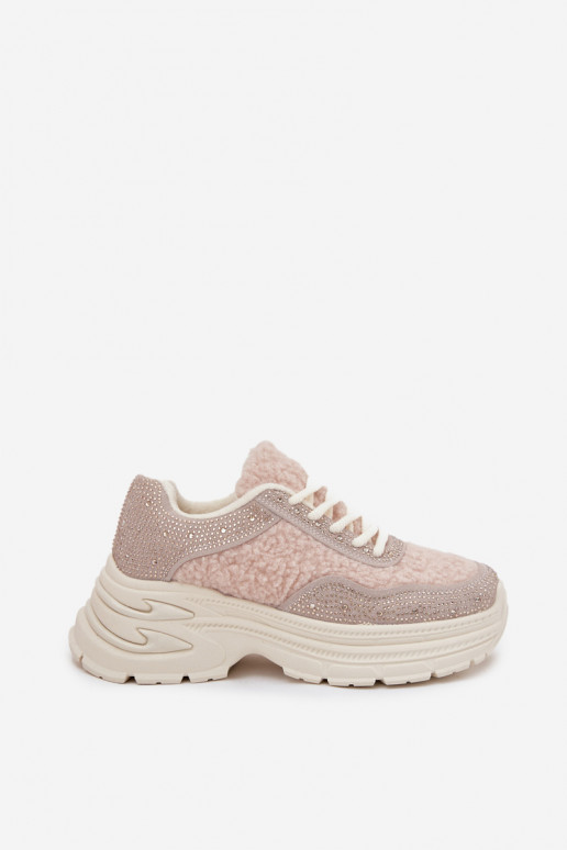 Scarpe modello sneakers Femminile con gli occhi scintillanti e una pelliccia Typu Baranek colore avorio Zarika