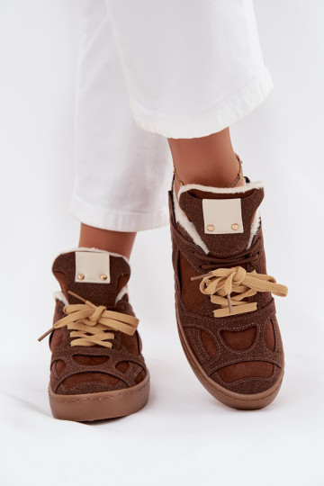Scarpe modello sneakers Femminile con una piattaforma riscaldamento con pelliccia all interno colore marrone Solvia 2