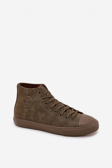 Sneakers da uomo calde in pelle sintetica color chaki "Big Star OO174250 HI-POLY SYSTEM"