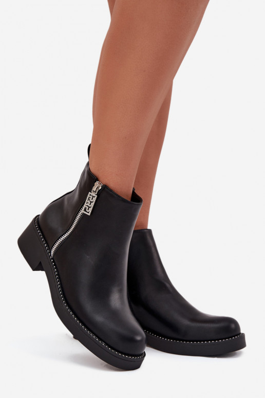 riscaldamento scarpe con tacco basso da donna con gli occhi scintillanti colore nero Vionna