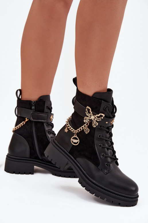 Stivaletti da lavoro Femminile riscaldamento Ze colore doratom Con catena I ZaAieszkami colore nero Ravine