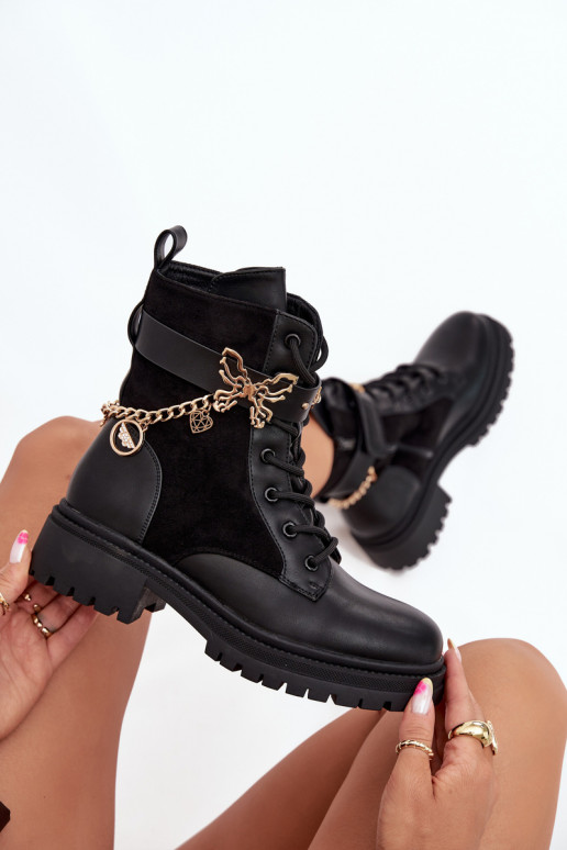 Stivaletti da lavoro Femminile riscaldamento Ze colore doratom Con catena I ZaAieszkami colore nero Ravine