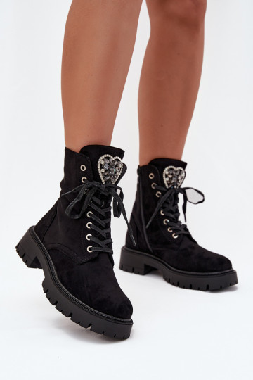 Scarpe da lavoro alla caviglia con decorazioni in suede sintetico nere Miryssa