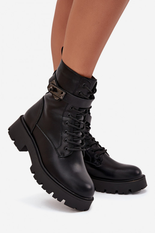 Stivaletti da lavoro Femminile con tacchi decorati riscaldamento Eko Pelle colore nero Selita