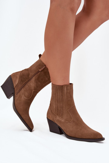 Stivali femminili in camoscio stile cowboy imbottiti color marrone Dylira