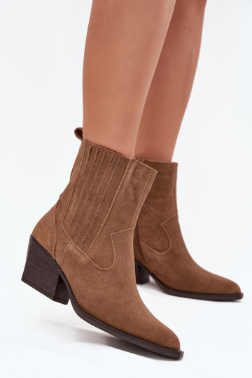 Stivali femminili in camoscio stile cowboy imbottiti color marrone Dylira 2