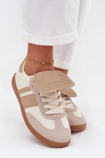 Scarpe sportive femminili basse con linguetta in nylon color sabbia Ardira