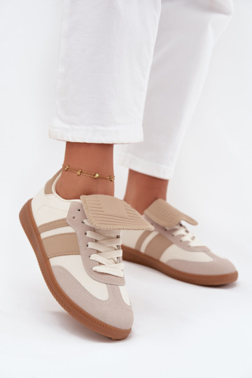 Scarpe sportive femminili basse con linguetta in nylon color sabbia Ardira 2