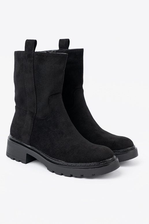 Elegante scarpe alla caviglia z grubą, czarną podeszAą