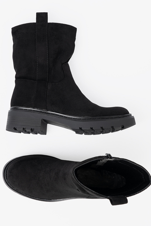 Elegante scarpe alla caviglia z grubą, czarną podeszAą