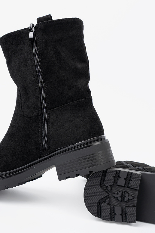 Elegante scarpe alla caviglia z grubą, czarną podeszAą