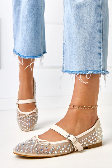 Ballerine beige in rete con cristalli Elasida 2