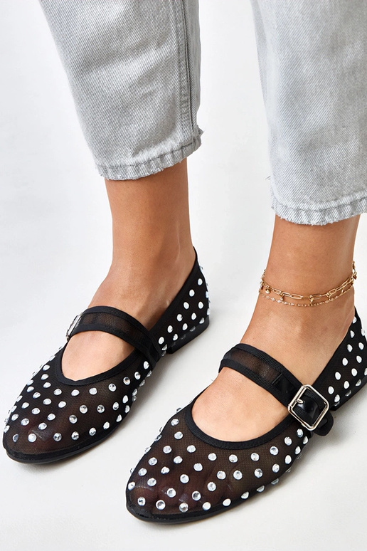 Ballerine nere in rete con cristalli...