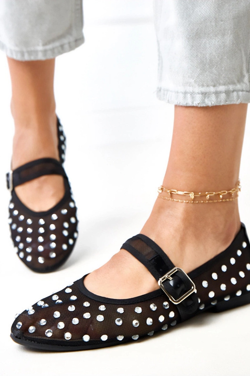 Ballerine nere in rete con cristalli...