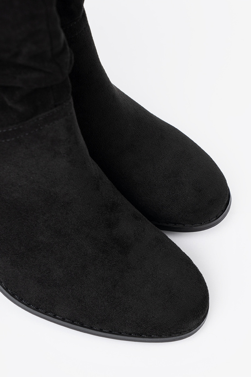 colore nero dalla pelle scamosciata stivali con un top arricciato colore nero dalla pelle scamosciata stivali con un top arricciato