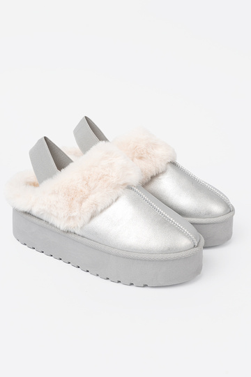 color argento Stivali da neve con una pelliccia i platformą