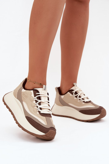 Scarpe modello sneakers Femminile con una piattaforma Big Star SS274002 HI-POLY SYSTEM beige