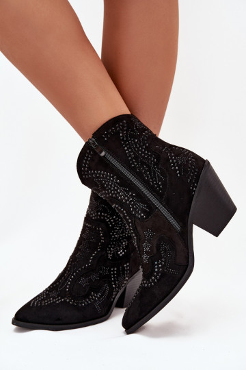 Stivaletti da donna in stile cowboy imbottiti con decorazione, neri Lelira 2