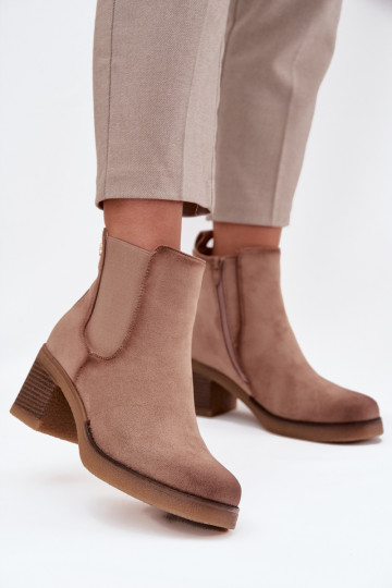 Stivaletti imbottiti stilosi beige da donna con tacco Zelia 2
