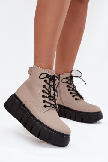 Stivaletti in pelle beige da donna imbottiti con plateau Vinceza 66803 2