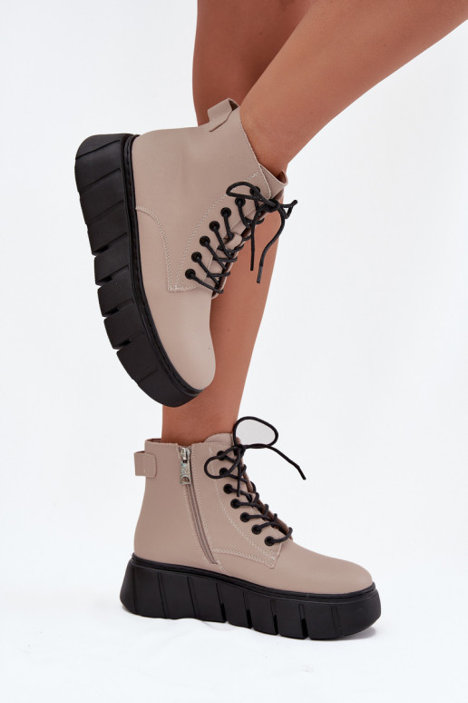 Pelle riscaldamento Stivali da donna con una piattaforma Vinceza 66803 beige Pelle riscaldamento Stivali da donna con una piattaforma Vinceza 66803 beige