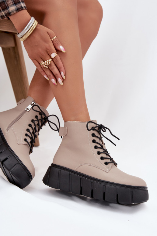 Pelle riscaldamento Stivali da donna con una piattaforma Vinceza 66803 beige Pelle riscaldamento Stivali da donna con una piattaforma Vinceza 66803 beige