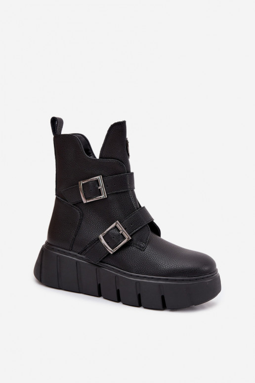 Pelle riscaldamento Stivali da donna con una piattaforma con fibbie Vinceza 66842 colore nero Pelle riscaldamento Stivali da donna con una piattaforma con fibbie Vinceza 66842 colore nero