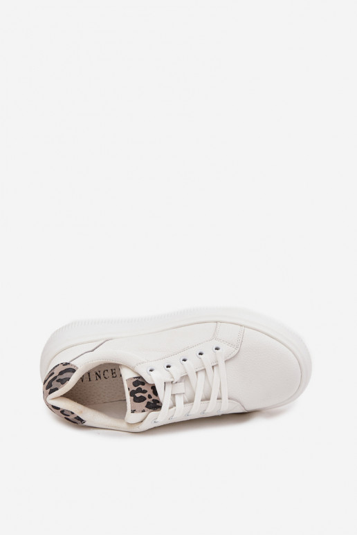 Pelle Scarpe modello sneakers Femminile con una piattaforma con motivi di pelliccia di leopardo Vinceza 89144 Colore bianco