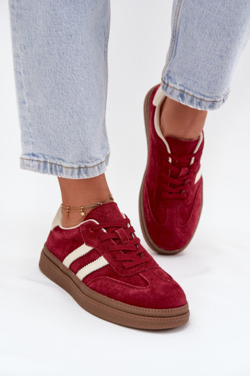 Stivali sportivi da donna in camoscio con zeppa, color bordeaux, Sylviona