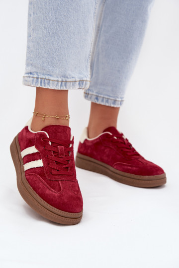 Stivali sportivi da donna in camoscio con zeppa, color bordeaux, Sylviona 2