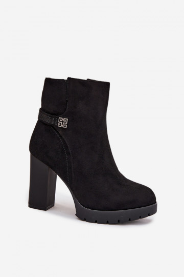 Stivaletti da donna foderati con tacchi decorati, color nero Zayna 2