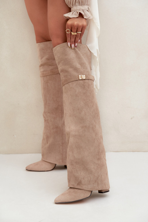 riscaldamento stivaliINyAiniętą CholeAką sopra il ginocchio Obcas Słupek beige Serelle