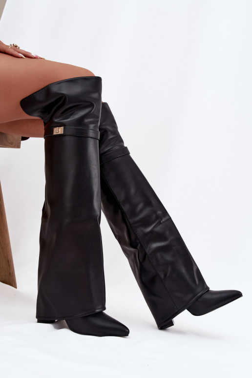 riscaldamento stivaliINyAiniętą CholeAką sopra il ginocchio Obcas Słupek colore nero Serelle